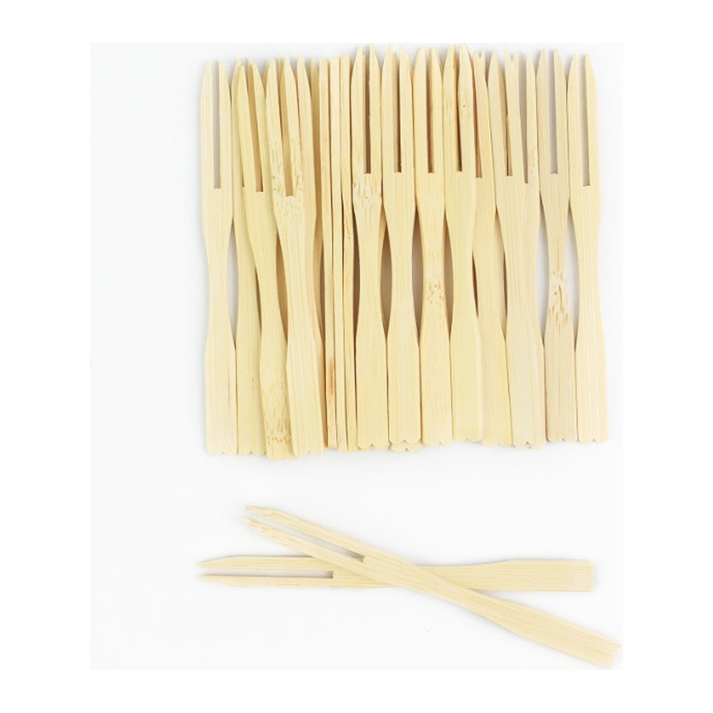 Novatex Bamboo Mini Appetiser Fork with Two Prongs, 9 cm