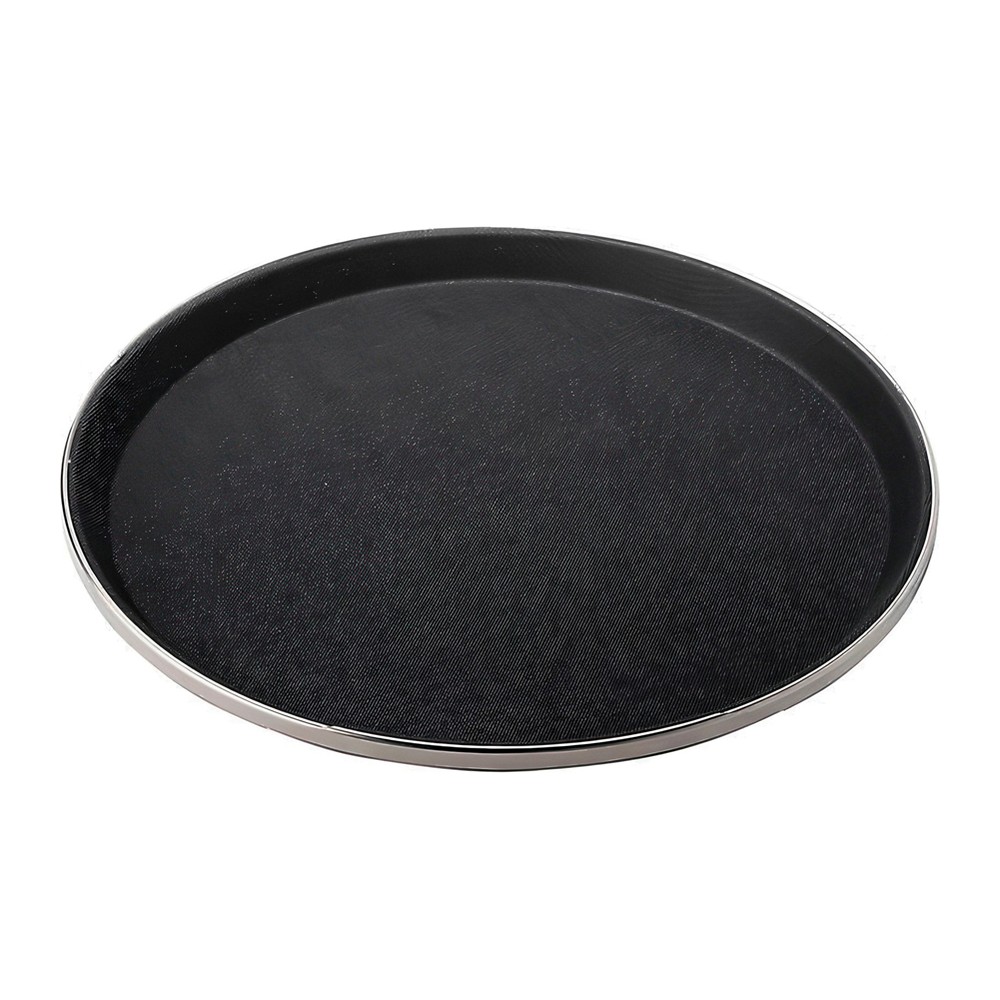 Novatex Round Anti-Slip Serving Tray with Reinforced Metal Rim, Black, Ø36 cm