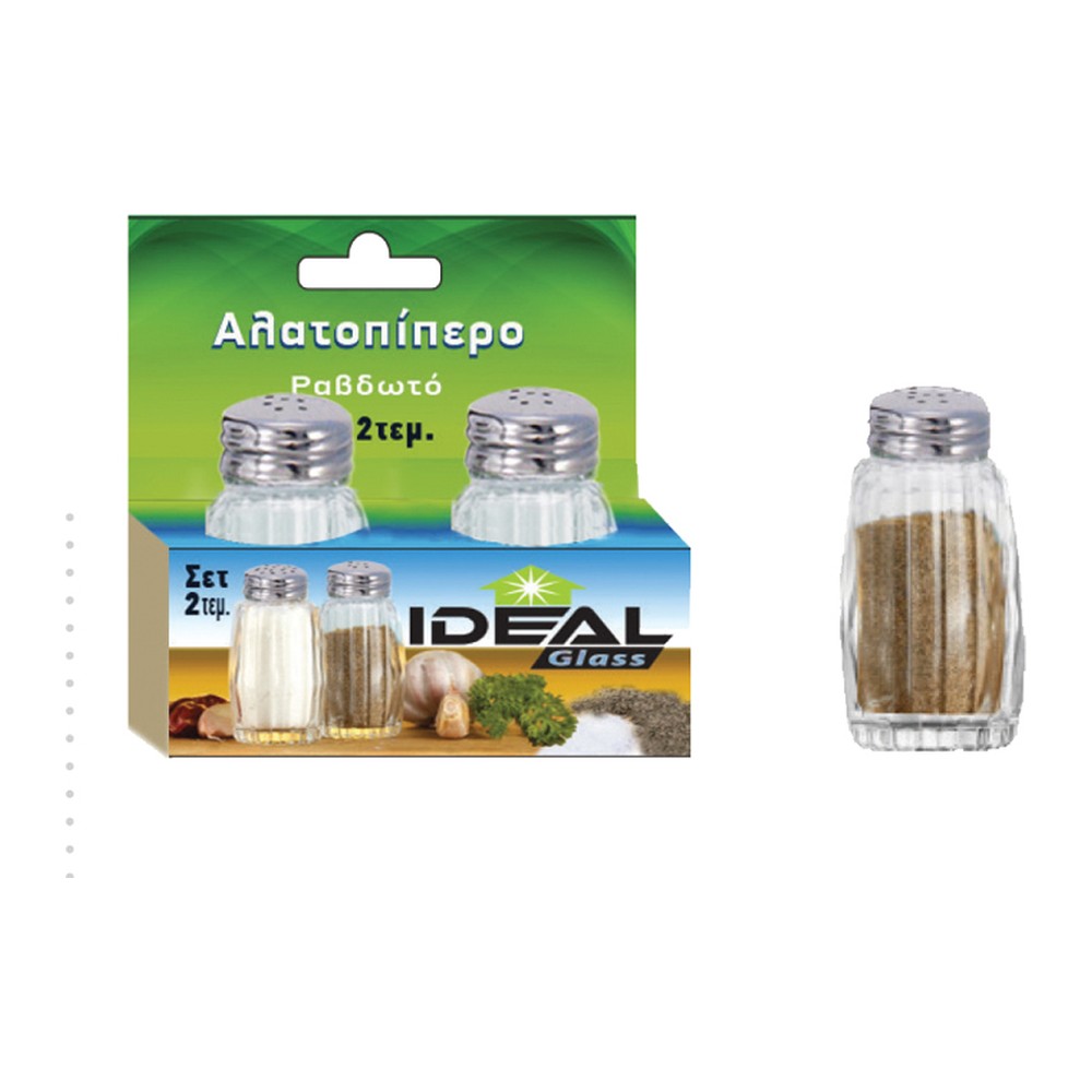 Novatex Ribbed Glass Salt and Pepper Shakers, Set of 2, Ø3.5 x H8 cm