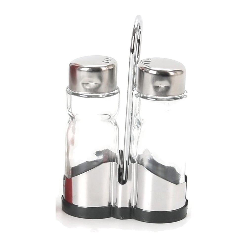 Novatex Salt and Pepper Shaker Set, Glass with Stainless Steel Stand