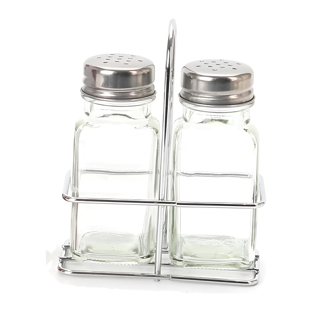 Novatex Salt and Pepper Shaker Set with Metal Wire Stand, Square Glass