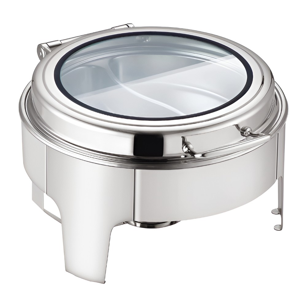 Novatex Round Induction Chafing Dish with Hydraulic Glass Lid, Stainless Steel, Ø40 cm