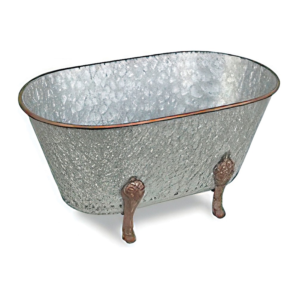 Novatex Champagne Bathtub, Oval, Galvanised Metal, Brown Legs and Handles, 56 cm