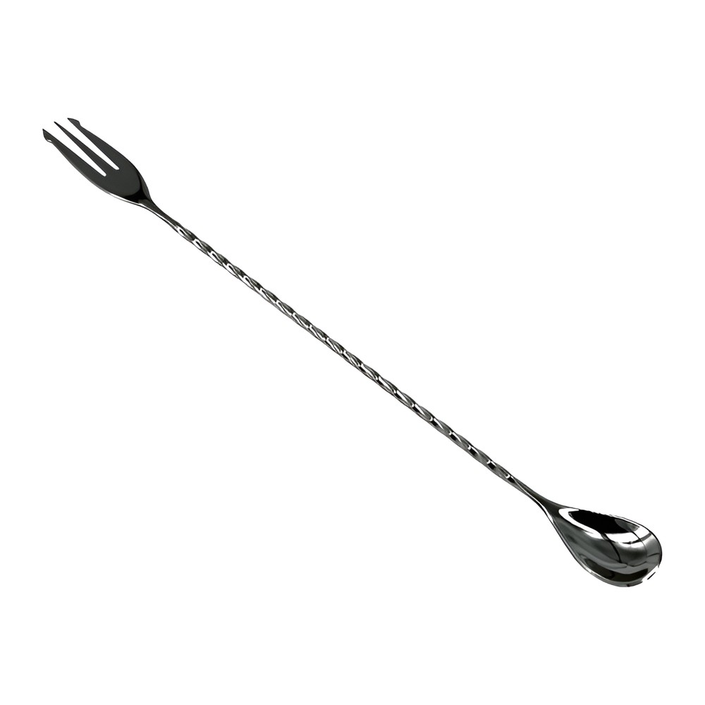 Novatex Bar Spoon with Fork, Black, Twisted Shaft, 30 cm