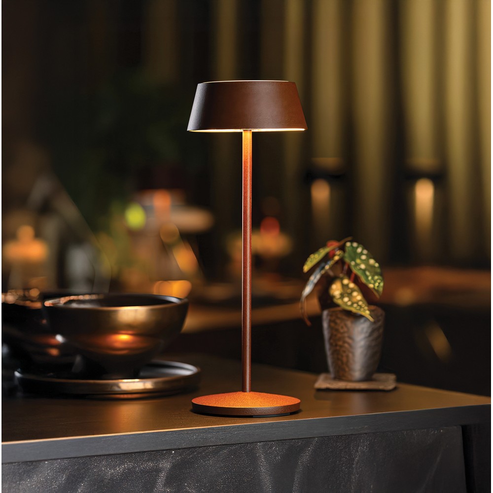 Novatex Rechargeable LED Table Lamp with Wide Shade, Rustic Brown, Ø13.5 x 27 cm 2