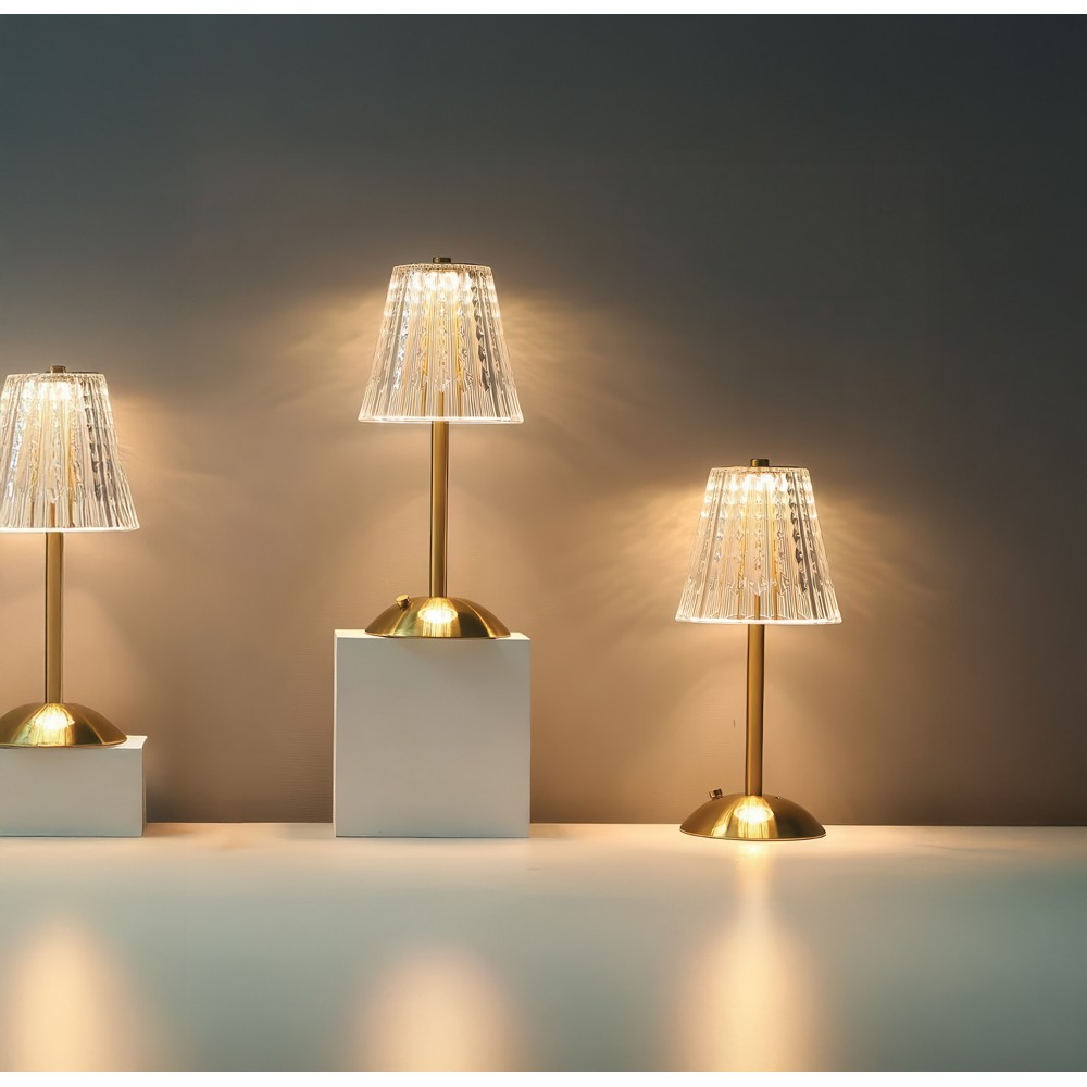 Novatex Rechargeable LED Table Lamp with Ribbed Plexi Shade, Gold, Ø12 x 30 cm 2